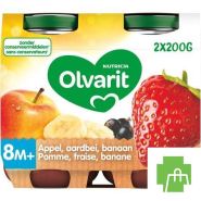 Olvarit Fruit Appel Aardbei Zwarte Bes 2x200g 8m60